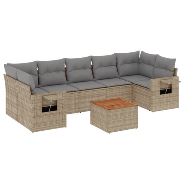 vidaXL sofasæt til haven 8 dele med hynder polyrattan beige
