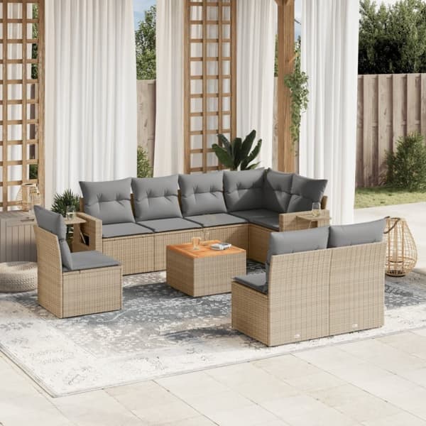 vidaXL sofasæt til haven 9 dele med hynder polyrattan beige