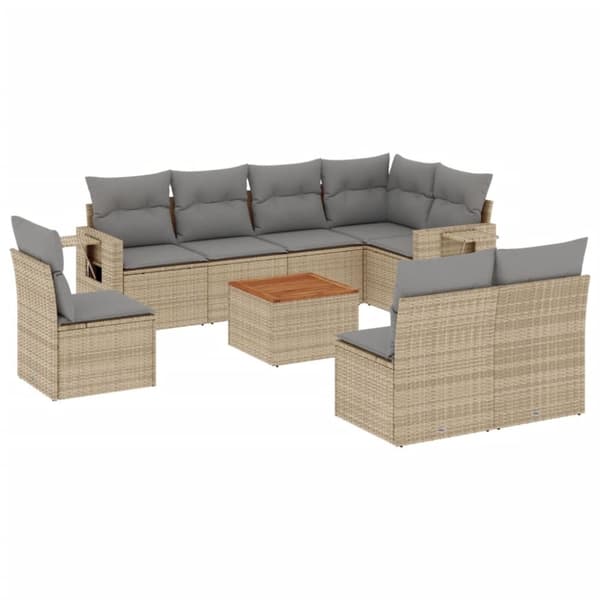 vidaXL sofasæt til haven 9 dele med hynder polyrattan beige