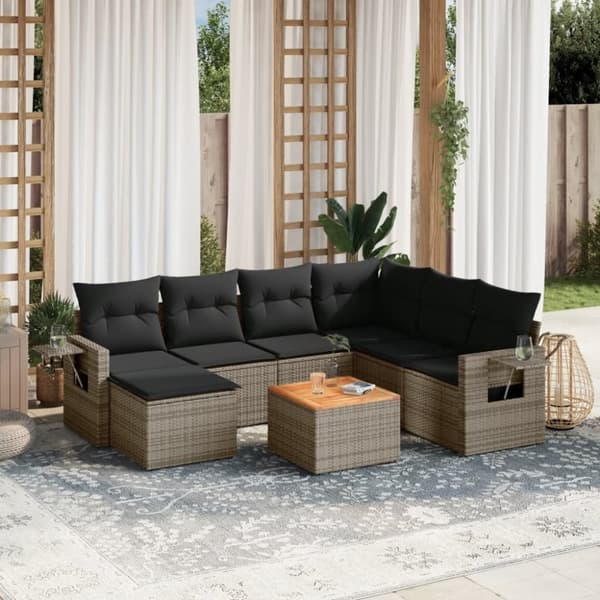 vidaXL sofasæt til haven 8 dele med hynder polyrattan grå