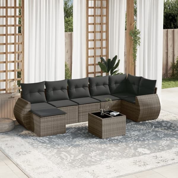 vidaXL sofasæt til haven 8 dele med hynder polyrattan grå