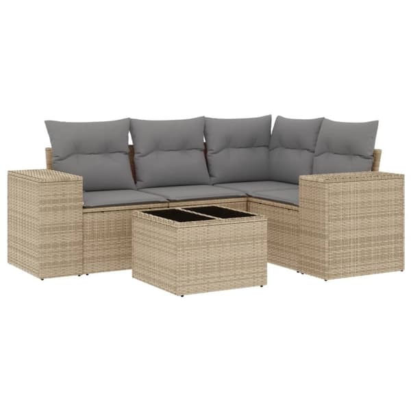 vidaXL sofasæt til haven 5 dele med hynder polyrattan beige
