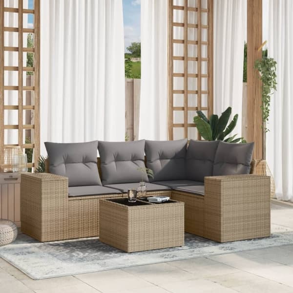 vidaXL sofasæt til haven 5 dele med hynder polyrattan beige