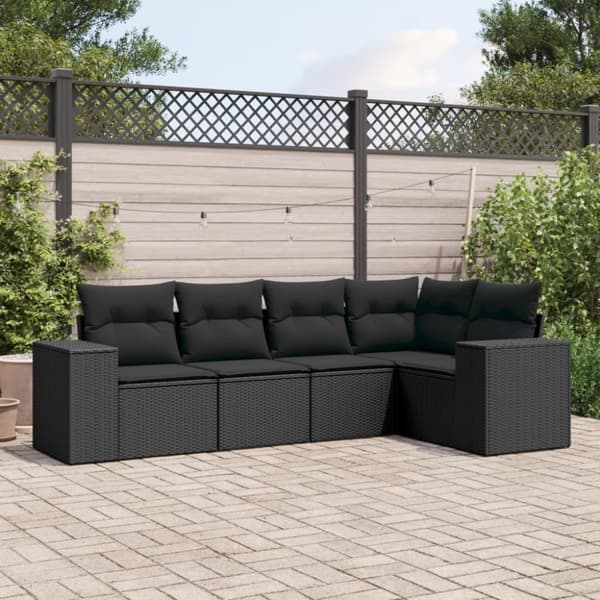 vidaXL sofasæt til haven 5 dele med hynder polyrattan sort