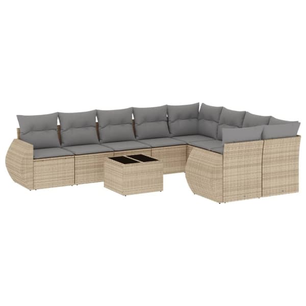 vidaXL sofasæt til haven 10 dele med hynder polyrattan beige
