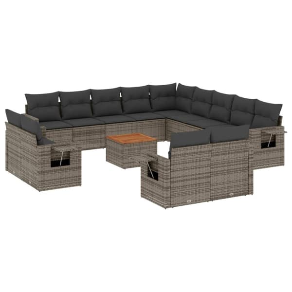 vidaXL sofasæt til haven 14 dele med hynder polyrattan grå