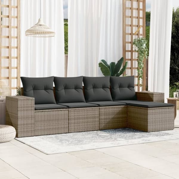 vidaXL sofasæt 5 dele med hynder polyrattan grå