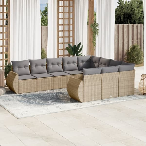 vidaXL sofasæt til haven 10 dele med hynder polyrattan beige