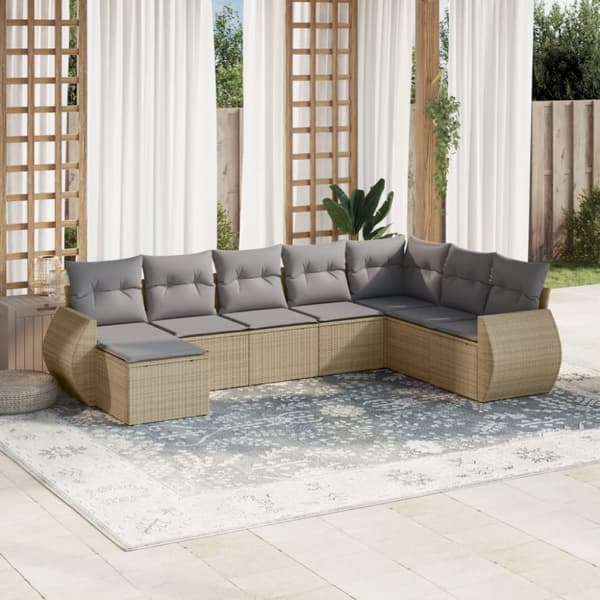 vidaXL sofasæt til haven 8 dele med hynder polyrattan beige