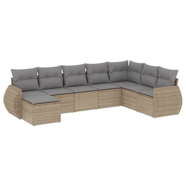 vidaXL sofasæt til haven 8 dele med hynder polyrattan beige