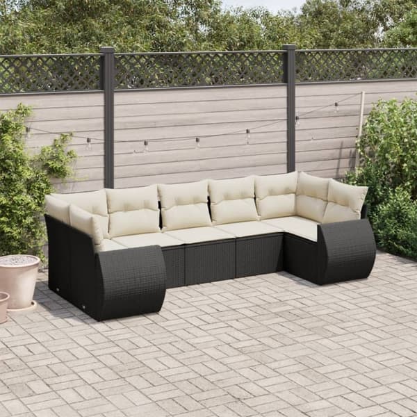 vidaXL sofasæt til haven 7 dele med hynder polyrattan sort