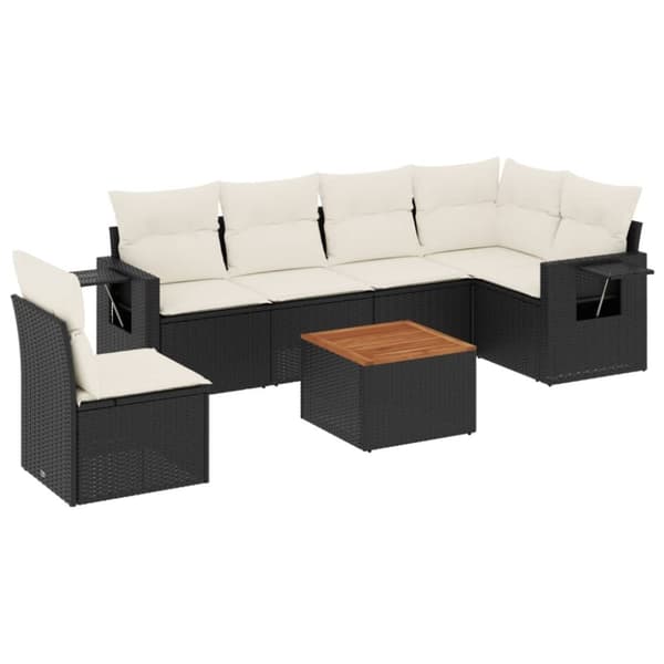 vidaXL sofasæt til haven 7 dele med hynder polyrattan sort
