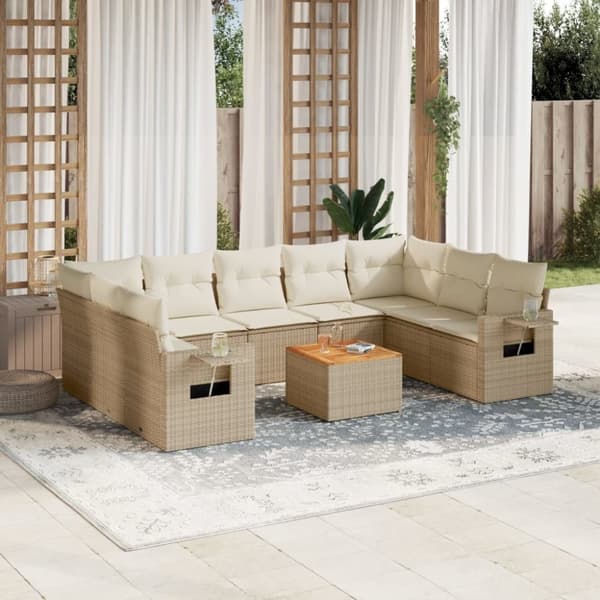 vidaXL sofasæt til haven 10 dele med hynder polyrattan beige