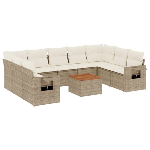 vidaXL sofasæt til haven 10 dele med hynder polyrattan beige