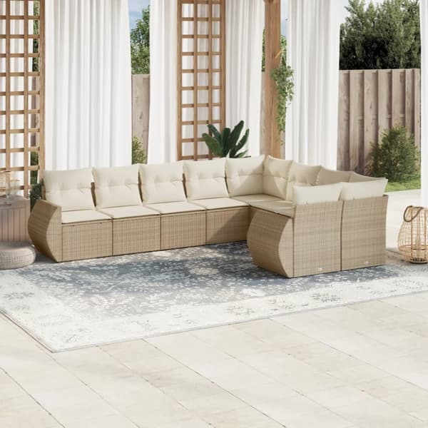 vidaXL sofasæt til haven 9 dele med hynder polyrattan beige