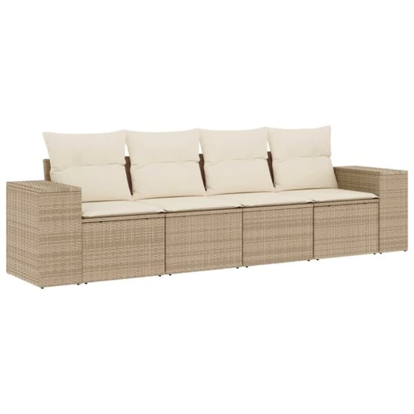 vidaXL Soffgrupp för trädgård med dynor 4 delar beige konstrotting