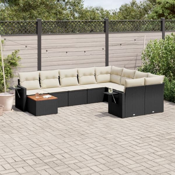 vidaXL sofasæt til haven 10 dele med hynder polyrattan sort
