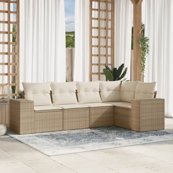 vidaXL sofasæt til haven 5 dele med hynder polyrattan beige