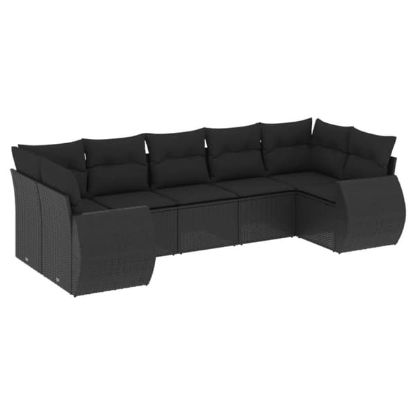 vidaXL sofasæt til haven 7 dele med hynder polyrattan sort