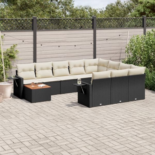 vidaXL sofasæt til haven 11 dele med hynder polyrattan sort