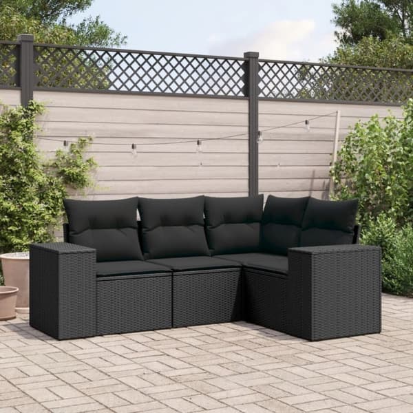 vidaXL sofasæt til haven 4 dele med hynder polyrattan sort