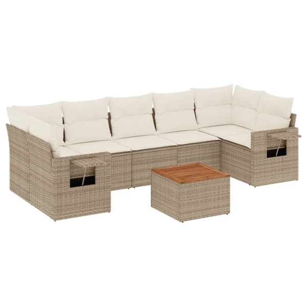 vidaXL sofasæt til haven 8 dele med hynder polyrattan beige