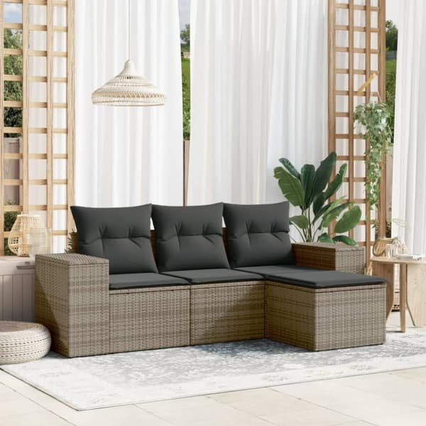 vidaXL sofasæt til haven 4 dele med hynder polyrattan grå