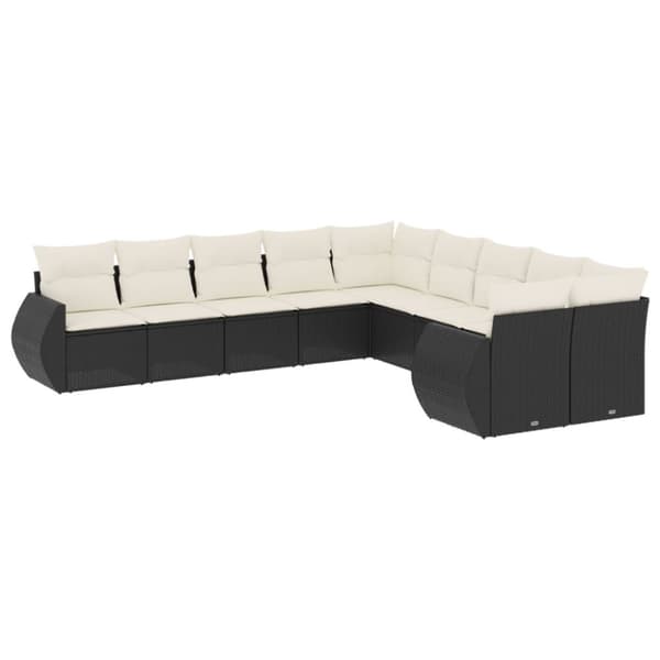 vidaXL sofasæt til haven 10 dele med hynder polyrattan sort
