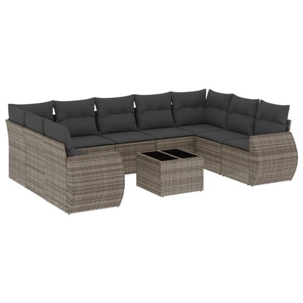 vidaXL sofasæt til haven 10 dele med hynder polyrattan grå