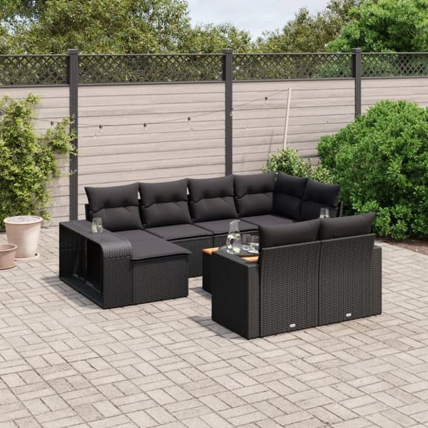 vidaXL sofasæt til haven 11 dele med hynder polyrattan sort