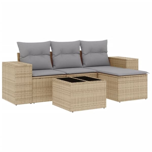 vidaXL sofasæt til haven 5 dele med hynder polyrattan beige