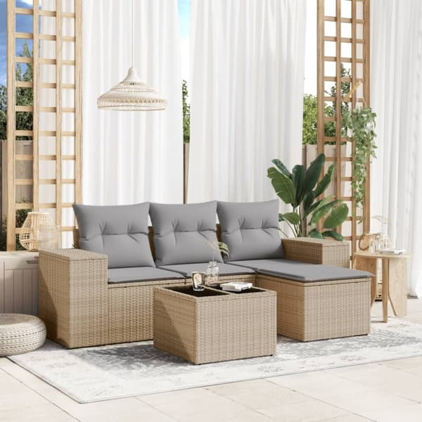 vidaXL sofasæt til haven 5 dele med hynder polyrattan beige
