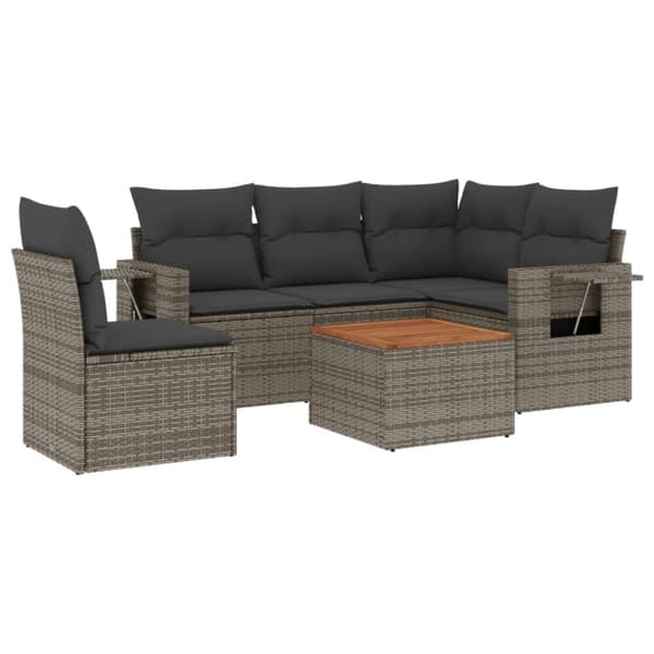 vidaXL sofasæt til haven 6 dele med hynder polyrattan grå