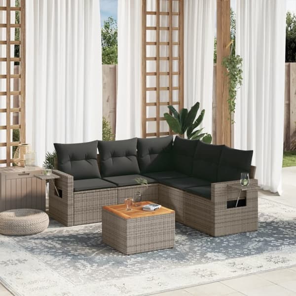 vidaXL sofasæt til haven 6 dele med hynder polyrattan grå