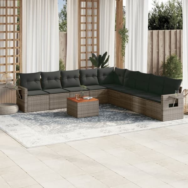 vidaXL sofasæt til haven 10 dele med hynder polyrattan grå
