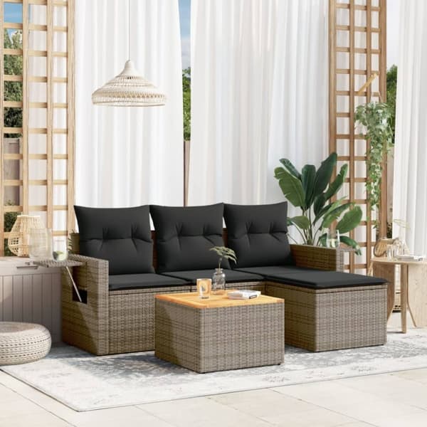 vidaXL sofasæt 5 dele med hynder polyrattan grå