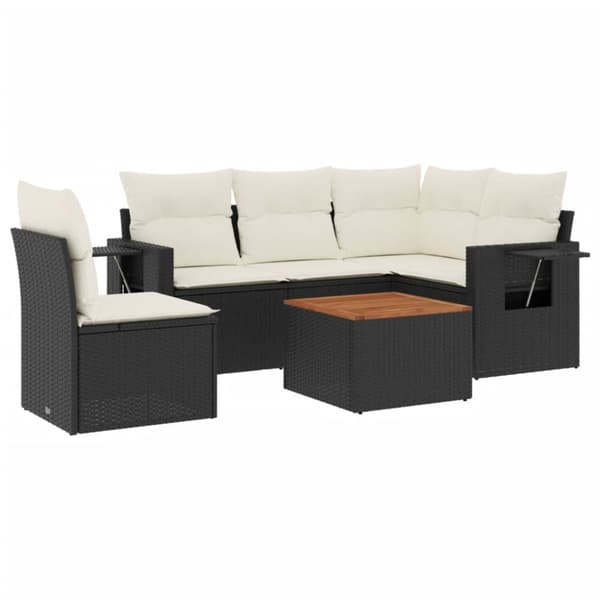 vidaXL Loungegrupp med dynor 6 delar svart konstrotting