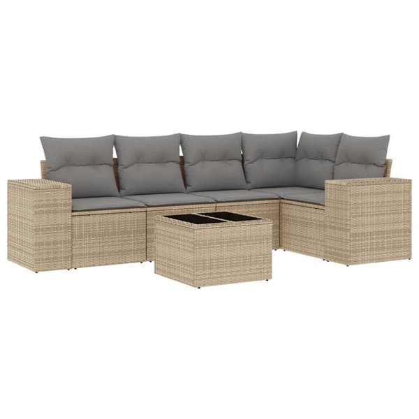 vidaXL sofasæt til haven 6 dele med hynder polyrattan beige