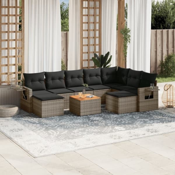 vidaXL sofasæt til haven 10 dele med hynder polyrattan grå
