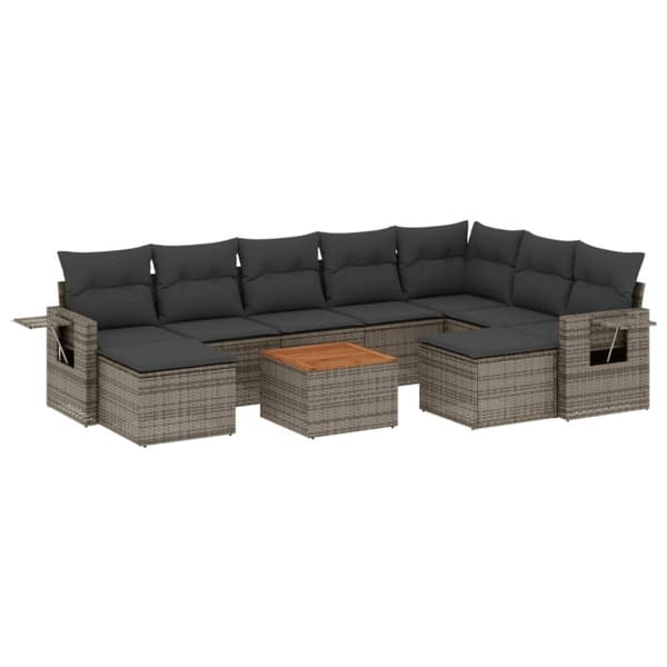 vidaXL sofasæt til haven 10 dele med hynder polyrattan grå