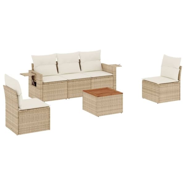 vidaXL sofasæt til haven 6 dele med hynder polyrattan beige