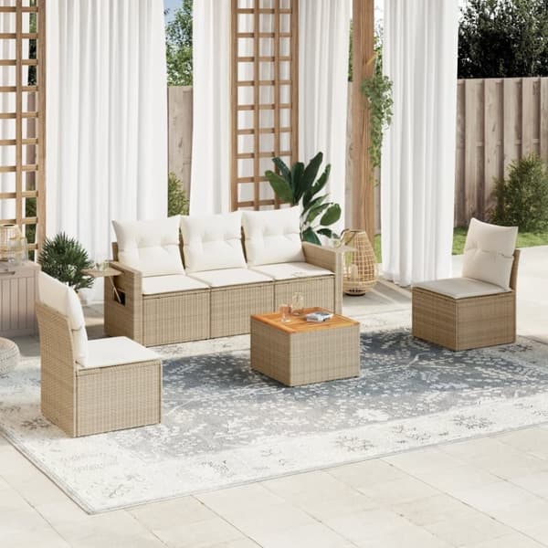 vidaXL sofasæt til haven 6 dele med hynder polyrattan beige