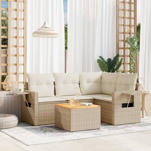 vidaXL sofasæt til haven 5 dele med hynder polyrattan beige