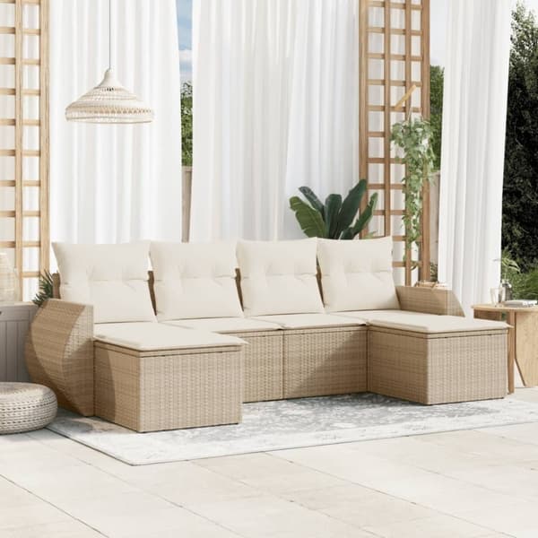 vidaXL sofasæt til haven 6 dele med hynder polyrattan beige