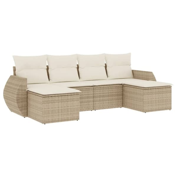 vidaXL sofasæt til haven 6 dele med hynder polyrattan beige