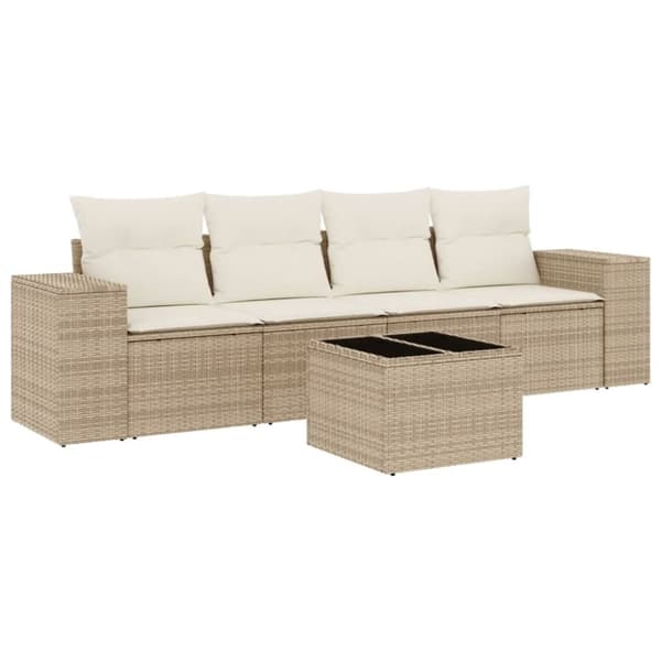 vidaXL sofasæt til haven 5 dele med hynder polyrattan beige