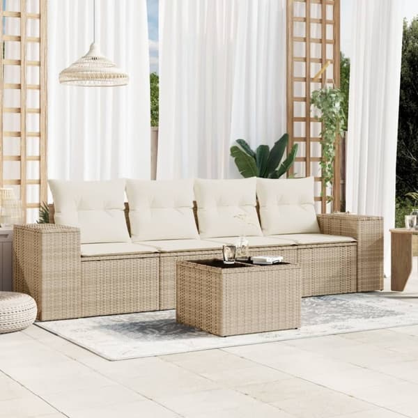 vidaXL sofasæt til haven 5 dele med hynder polyrattan beige