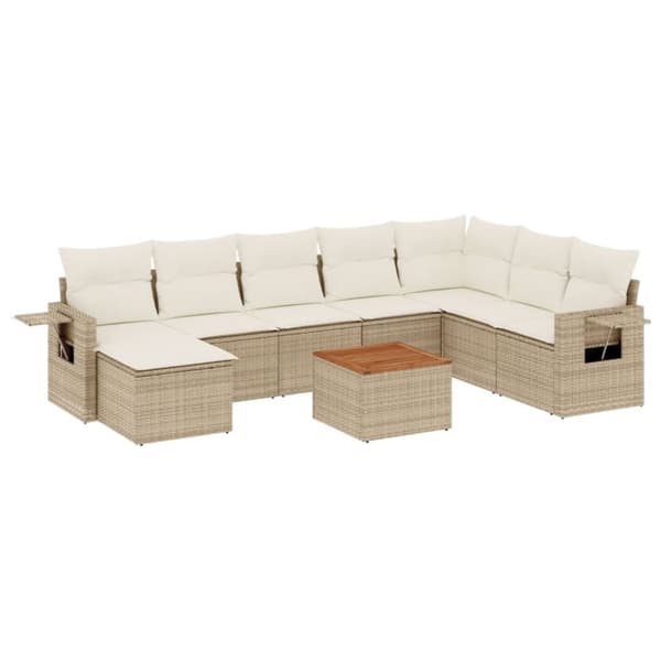 vidaXL sofasæt til haven 9 dele med hynder polyrattan beige