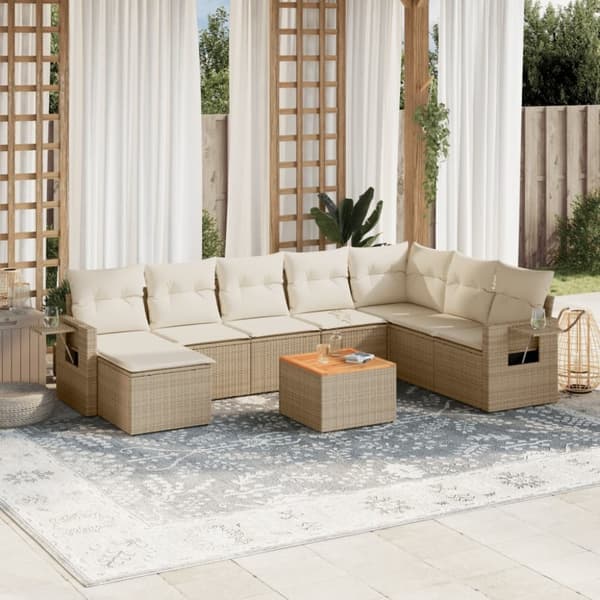 vidaXL sofasæt til haven 9 dele med hynder polyrattan beige