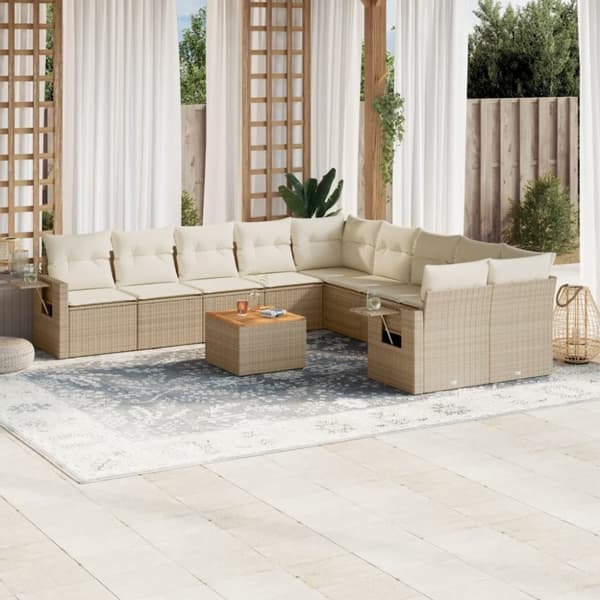 vidaXL sofasæt til haven 11 dele med hynder polyrattan beige